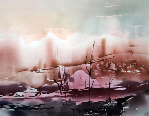 Landscape Series. Untitled 49. Large Watercolor 27x21