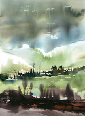 Landscape Series. Untitled 41. Large Watercolor 29.25x21.25