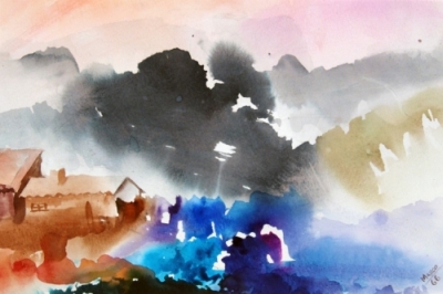 Landscape Series. Untitled #35. Watercolor on paper. W. 20.5" x H. 14.5"