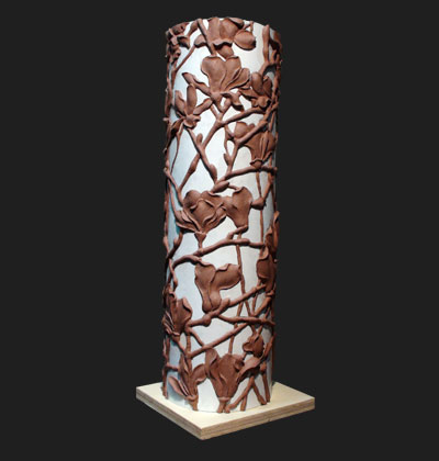 Cylinder Glass Floral Design (Medium: Clay) 16 inches high x 5 inch diameter