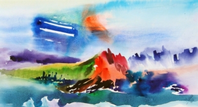 Landscape Series. Untitled #16. Watercolor on paper. 19 x 10.5 inches