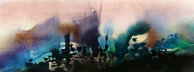 Landscape Series. Untitled #17. Watercolor on paper. 14 x 5.25 inches