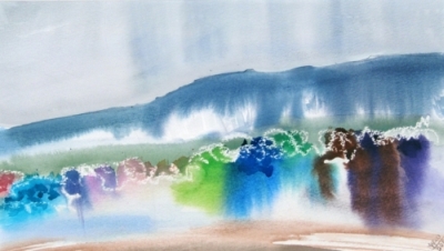 Landscape Series. Untitled #33. Watercolor on paper. 13.5 x 7.75 inches